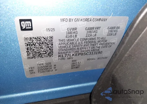 2025 Chevrolet Trax Fwd Activ z USA, uszkodzony, nr VIN KL77LKEP8SC313190